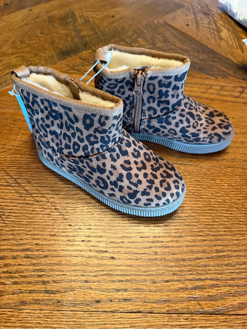 Cat & Jack Leopard-Print Kids Zip Boots - Tan & Black Sz 10